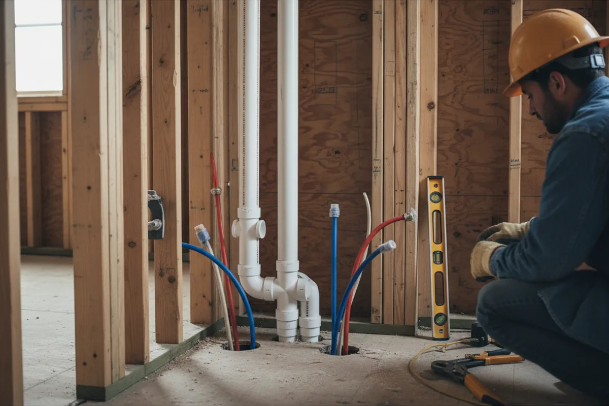 Drain and supply rough-in during Drain Cleaning in Spiceland